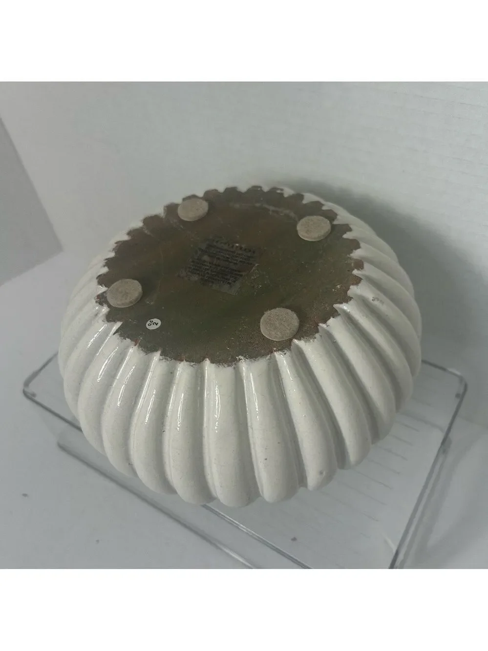 POTTERY BARN Ceramic Ribbed Floral Vase Trinket Dish Minimalist White 7x5”